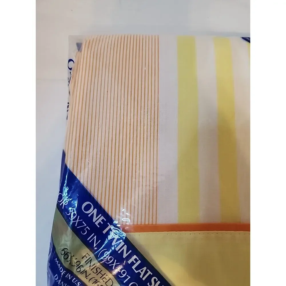 Vintage Dan River Dantrel Twin Flat Fitted Sheets Yellow Orange Striped No Iron